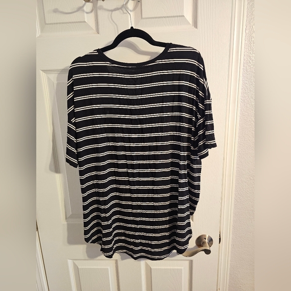 Time and Tru Black Top with White Stripes - Picture 2 of 5